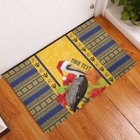 Personalized Barbados Christmas Rubber Doormat Bajan Xmas Brown Pelican Santa - Wonder Print Shop