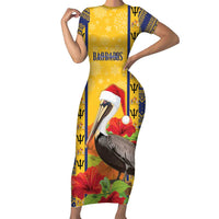 Personalized Barbados Christmas Short Sleeve Bodycon Dress Bajan Xmas Brown Pelican Santa - Wonder Print Shop