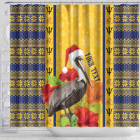 Personalized Barbados Christmas Shower Curtain Bajan Xmas Brown Pelican Santa - Wonder Print Shop