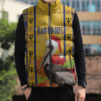 Personalized Barbados Christmas Sleeveless Puffer Jacket Bajan Xmas Brown Pelican Santa - Wonder Print Shop