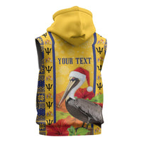 Personalized Barbados Christmas Sleeveless Zip Hoodie Bajan Xmas Brown Pelican Santa - Wonder Print Shop