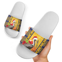 Personalized Barbados Christmas Slide Sandals Bajan Xmas Brown Pelican Santa - Wonder Print Shop