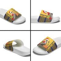Personalized Barbados Christmas Slide Sandals Bajan Xmas Brown Pelican Santa - Wonder Print Shop