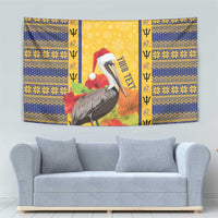 Personalized Barbados Christmas Tapestry Bajan Xmas Brown Pelican Santa - Wonder Print Shop