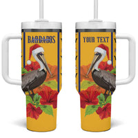 Personalized Barbados Christmas Tumbler With Handle Bajan Xmas Brown Pelican Santa - Wonder Print Shop