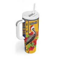 Personalized Barbados Christmas Tumbler With Handle Bajan Xmas Brown Pelican Santa - Wonder Print Shop