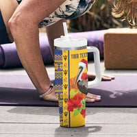 Personalized Barbados Christmas Tumbler With Handle Bajan Xmas Brown Pelican Santa - Wonder Print Shop