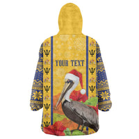 Personalized Barbados Christmas Wearable Blanket Hoodie Bajan Xmas Brown Pelican Santa - Wonder Print Shop
