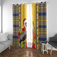 Personalized Barbados Christmas Window Curtain Bajan Xmas Brown Pelican Santa - Wonder Print Shop