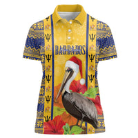 Personalized Barbados Christmas Women Polo Shirt Bajan Xmas Brown Pelican Santa - Wonder Print Shop
