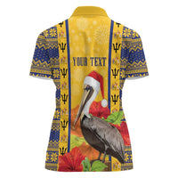 Personalized Barbados Christmas Women Polo Shirt Bajan Xmas Brown Pelican Santa - Wonder Print Shop