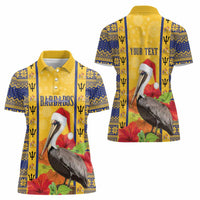 Personalized Barbados Christmas Women Polo Shirt Bajan Xmas Brown Pelican Santa - Wonder Print Shop