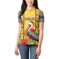 Personalized Barbados Christmas Women Polo Shirt Bajan Xmas Brown Pelican Santa - Wonder Print Shop