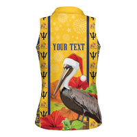 Personalized Barbados Christmas Women Sleeveless Polo Shirt Bajan Xmas Brown Pelican Santa - Wonder Print Shop