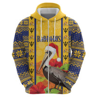 Personalized Barbados Christmas Zip Hoodie Bajan Xmas Brown Pelican Santa - Wonder Print Shop