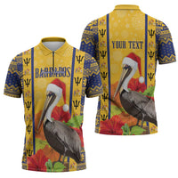 Personalized Barbados Christmas Zipper Polo Shirt Bajan Xmas Brown Pelican Santa - Wonder Print Shop