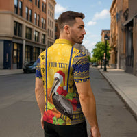 Personalized Barbados Christmas Zipper Polo Shirt Bajan Xmas Brown Pelican Santa - Wonder Print Shop