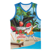 Antigua And Barbuda Christmas Basketball Jersey Magnificent Frigatebird Dabbing Santa - Wonder Print Shop