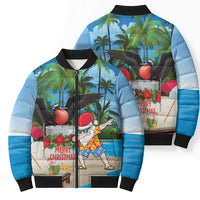 Antigua And Barbuda Christmas Bomber Puffer Jacket Magnificent Frigatebird Dabbing Santa - Wonder Print Shop