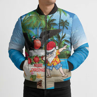 Antigua And Barbuda Christmas Bomber Puffer Jacket Magnificent Frigatebird Dabbing Santa - Wonder Print Shop