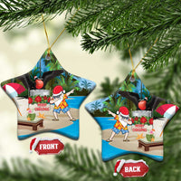 Antigua And Barbuda Christmas Ceramic Ornament Magnificent Frigatebird Dabbing Santa - Wonder Print Shop