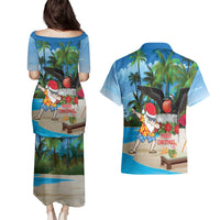 Antigua And Barbuda Christmas Couples Matching Puletasi and Hawaiian Shirt Magnificent Frigatebird Dabbing Santa - Wonder Print Shop