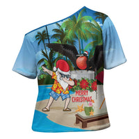 Antigua And Barbuda Christmas Cross Shoulder Shirt Magnificent Frigatebird Dabbing Santa - Wonder Print Shop