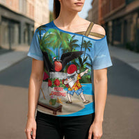 Antigua And Barbuda Christmas Cross Shoulder Shirt Magnificent Frigatebird Dabbing Santa - Wonder Print Shop