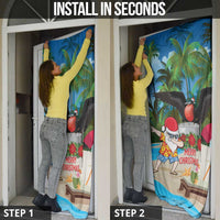 Antigua And Barbuda Christmas Door Cover Magnificent Frigatebird Dabbing Santa - Wonder Print Shop