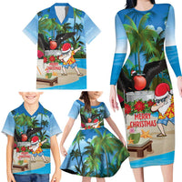 Antigua And Barbuda Christmas Family Matching Long Sleeve Bodycon Dress and Hawaiian Shirt Magnificent Frigatebird Dabbing Santa - Wonder Print Shop