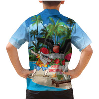 Antigua And Barbuda Christmas Family Matching Mermaid Dress and Hawaiian Shirt Magnificent Frigatebird Dabbing Santa - Wonder Print Shop