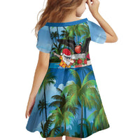 Antigua And Barbuda Christmas Family Matching Off Shoulder Maxi Dress and Hawaiian Shirt Magnificent Frigatebird Dabbing Santa - Wonder Print Shop