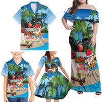 Antigua And Barbuda Christmas Family Matching Off Shoulder Maxi Dress and Hawaiian Shirt Magnificent Frigatebird Dabbing Santa - Wonder Print Shop