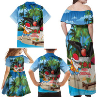 Antigua And Barbuda Christmas Family Matching Off Shoulder Maxi Dress and Hawaiian Shirt Magnificent Frigatebird Dabbing Santa - Wonder Print Shop