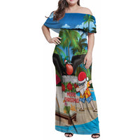 Antigua And Barbuda Christmas Family Matching Off Shoulder Maxi Dress and Hawaiian Shirt Magnificent Frigatebird Dabbing Santa - Wonder Print Shop