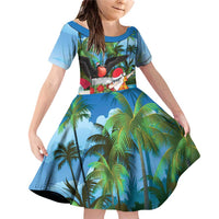 Antigua And Barbuda Christmas Family Matching Off Shoulder Short Dress and Hawaiian Shirt Magnificent Frigatebird Dabbing Santa - Wonder Print Shop