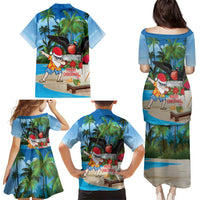 Antigua And Barbuda Christmas Family Matching Puletasi and Hawaiian Shirt Magnificent Frigatebird Dabbing Santa - Wonder Print Shop