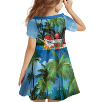 Antigua And Barbuda Christmas Family Matching Summer Maxi Dress and Hawaiian Shirt Magnificent Frigatebird Dabbing Santa - Wonder Print Shop