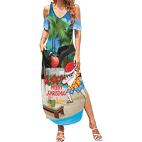 Antigua And Barbuda Christmas Family Matching Summer Maxi Dress and Hawaiian Shirt Magnificent Frigatebird Dabbing Santa - Wonder Print Shop