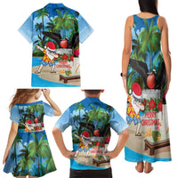 Antigua And Barbuda Christmas Family Matching Tank Maxi Dress and Hawaiian Shirt Magnificent Frigatebird Dabbing Santa - Wonder Print Shop