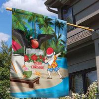 Antigua And Barbuda Christmas Garden Flag Magnificent Frigatebird Dabbing Santa - Wonder Print Shop