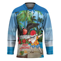 Antigua And Barbuda Christmas Hockey Jersey Magnificent Frigatebird Dabbing Santa - Wonder Print Shop