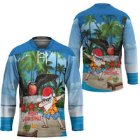 Antigua And Barbuda Christmas Hockey Jersey Magnificent Frigatebird Dabbing Santa - Wonder Print Shop