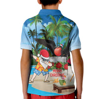 Antigua And Barbuda Christmas Kid Polo Shirt Magnificent Frigatebird Dabbing Santa - Wonder Print Shop