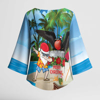 Antigua And Barbuda Christmas Kimono Sleeve Blouse Magnificent Frigatebird Dabbing Santa - Wonder Print Shop