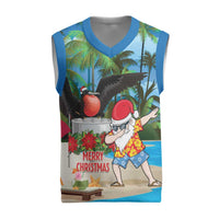 Antigua And Barbuda Christmas Knitted V-Neck Vest Magnificent Frigatebird Dabbing Santa - Wonder Print Shop