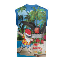 Antigua And Barbuda Christmas Knitted V-Neck Vest Magnificent Frigatebird Dabbing Santa - Wonder Print Shop