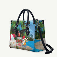 Antigua And Barbuda Christmas Leather Bag Magnificent Frigatebird Dabbing Santa - Wonder Print Shop