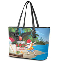 Antigua And Barbuda Christmas Leather Tote Bag Magnificent Frigatebird Dabbing Santa - Wonder Print Shop
