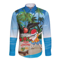 Antigua And Barbuda Christmas Long Sleeve Button Shirt Magnificent Frigatebird Dabbing Santa - Wonder Print Shop